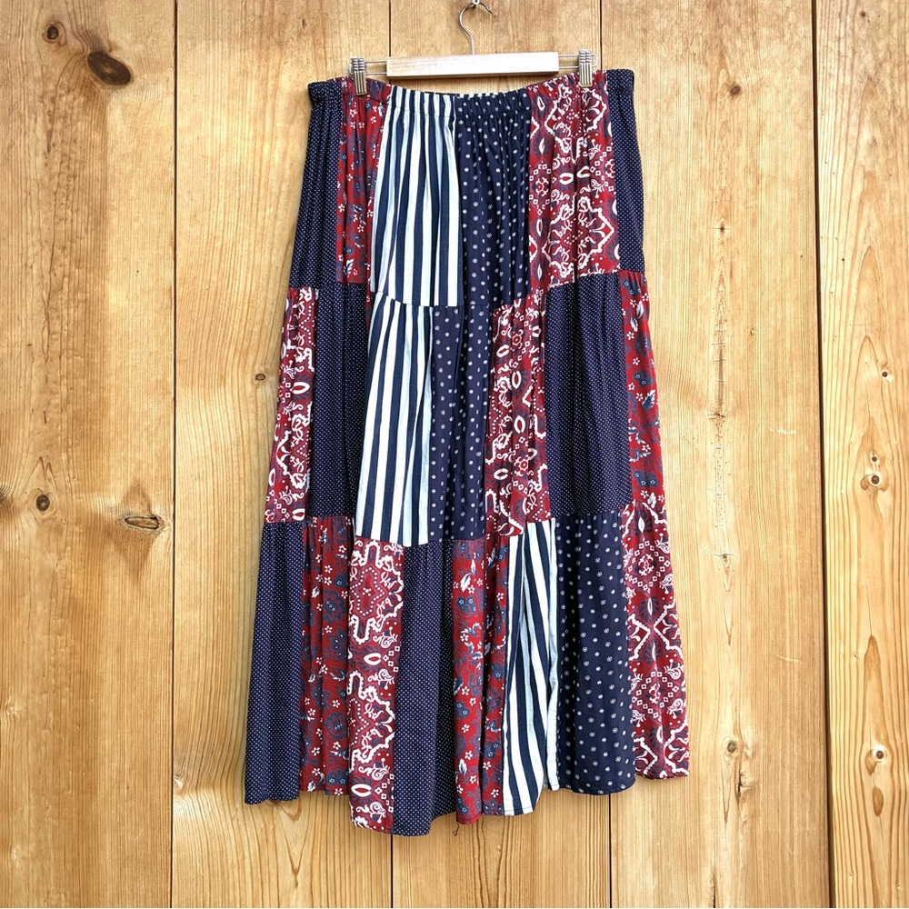 Lucia Lukken Vintage Red White & Blue Broomstick Skirt Sz XL